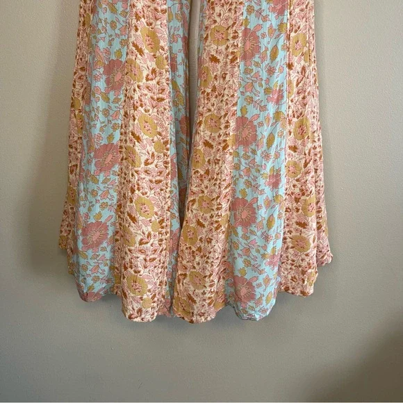 Free People Floral Wide Leg Pants in Peach and Blue - Picture 2 of 11